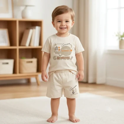 Kids Geometric Print T-Shirt & Shorts Set