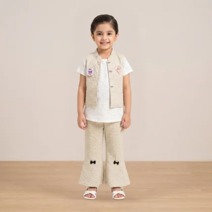 Girls Beige Quilted 3-Piece Outfit