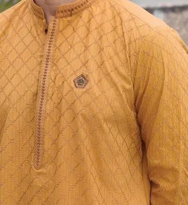 Riwaj Mustard Textured Premium Men?s Kurta Shalwar