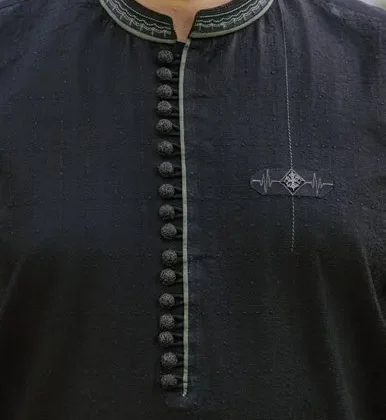 Riwaj Modern Libas Black Premium Textured Men?s Kurta Shalwar
