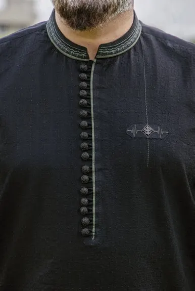 Riwaj Modern Libas Black Premium Textured Men?s Kurta Shalwar