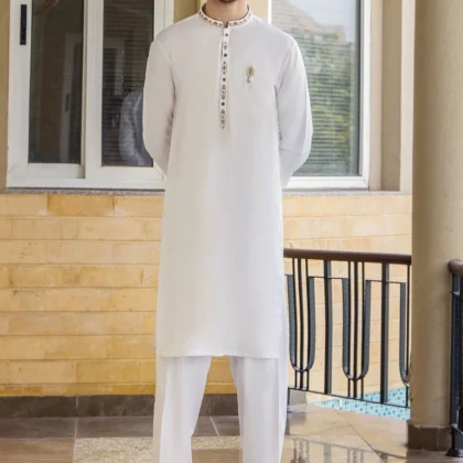 Riwaj Modern Libas – Premium Off-White Men?s Kurta Shalwar