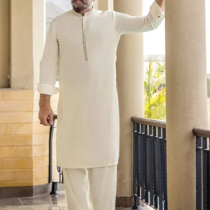 Riwaj Modern Libas – Premium Off-White Men?s Kurta Shalwar