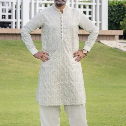 Riwaj Modern Libas – Premium Off-White Men?s Kurta Shalwar