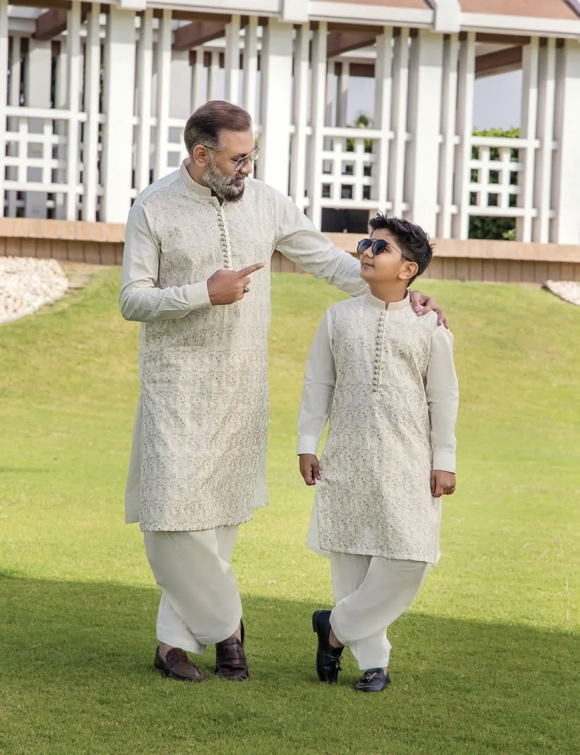 Riwaj Modern Libas – Premium Off-White Men?s Kurta Shalwar - Image 2