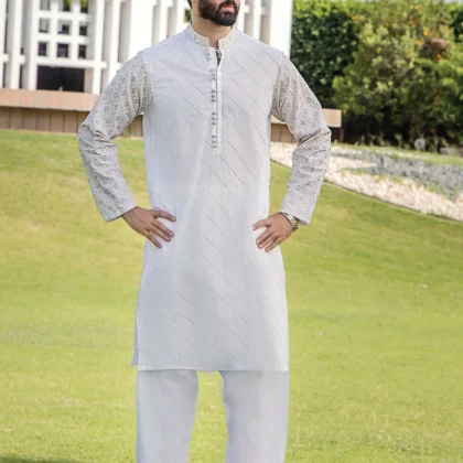 Riwaj Modern Libas – Premium Off-White Men?s Kurta Shalwar