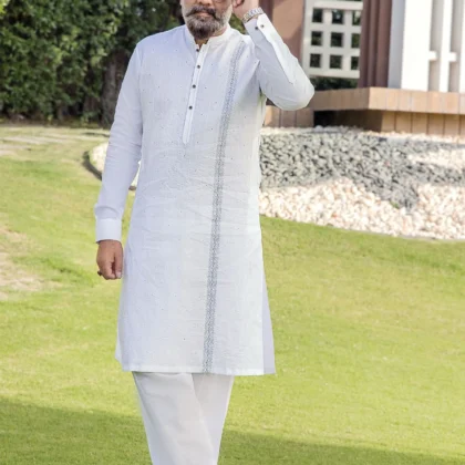 Riwaj Modern Libas-Premium Off-White Men?s Kurta Shalwar