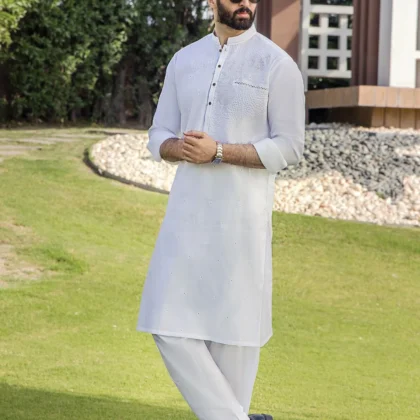 Riwaj Modern Libas – Premium Off-White Men?s Kurta Shalwar