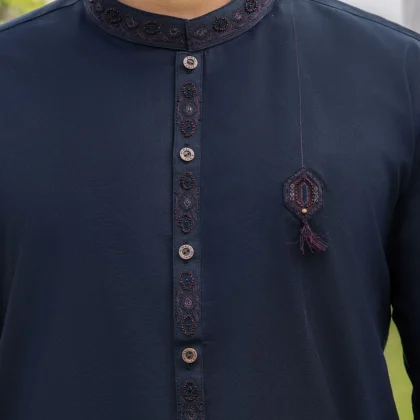 Riwaj Navy Blue Embroidered Premium Men?s Shalwar Kameez