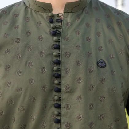 Riwaj Olive Green Textured Premium Men?s Shalwar Kameez