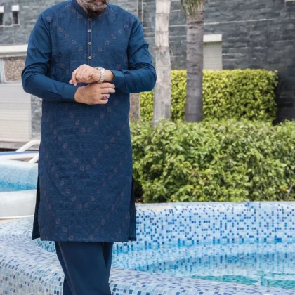 Riwaj Modern Libas – Premium Deep Blue Men?s Kurta Shalwar