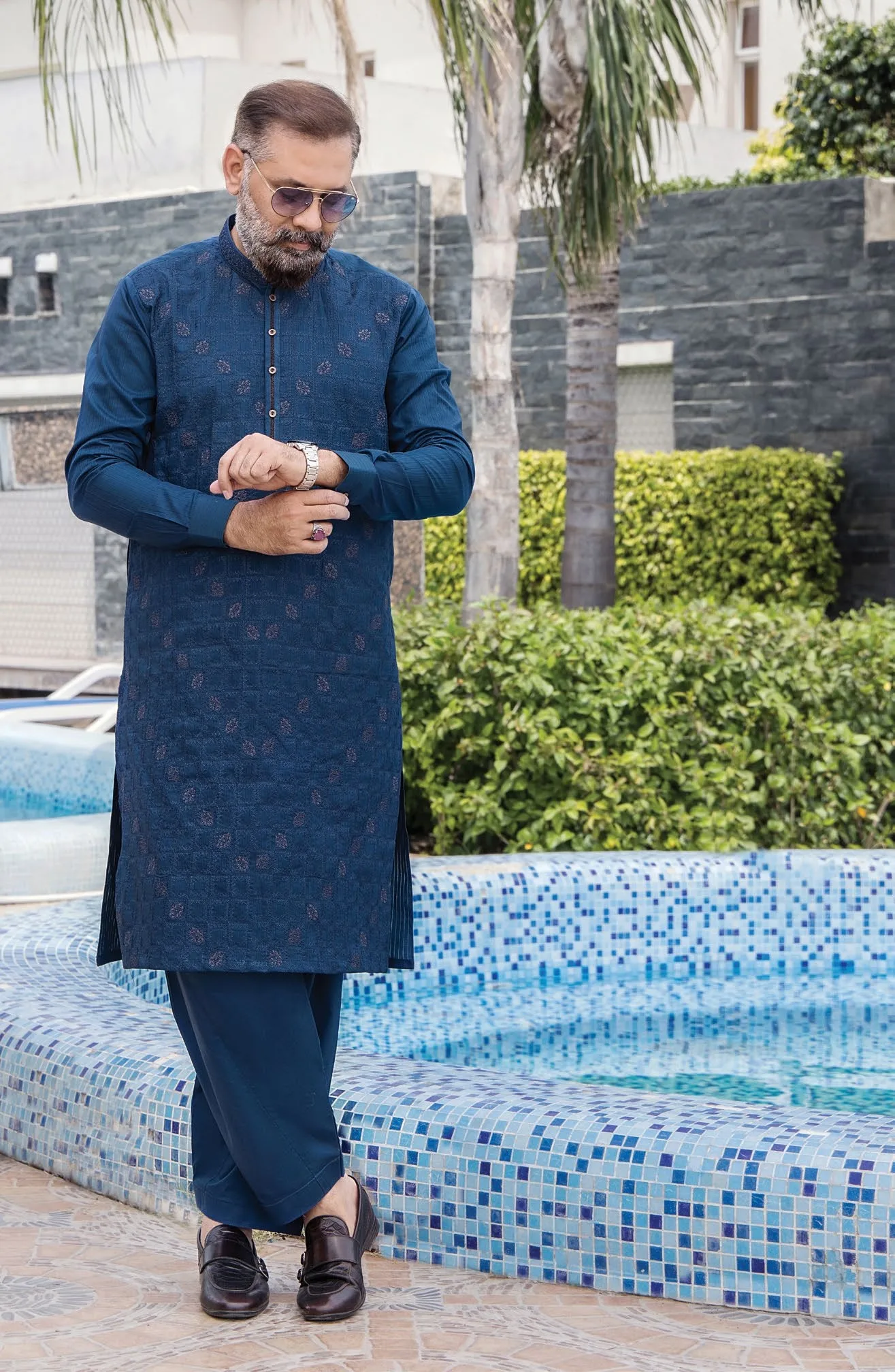 Riwaj Modern Libas – Premium Deep Blue Men?s Kurta Shalwar