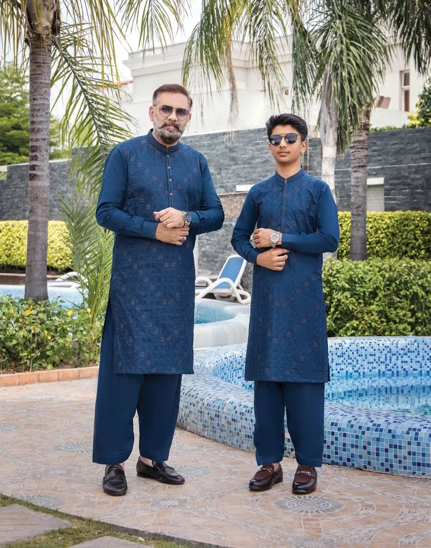 Riwaj Modern Libas – Premium Deep Blue Men?s Kurta Shalwar - Image 2