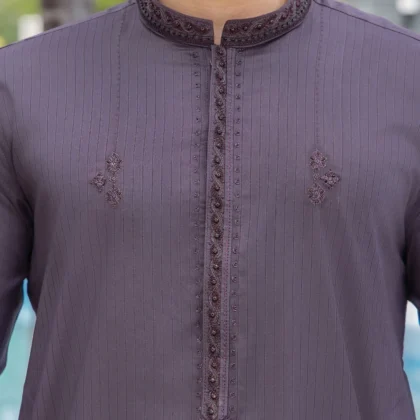 Riwaj Modern Libas Plum Textured Embroidered Kurta Shalwar