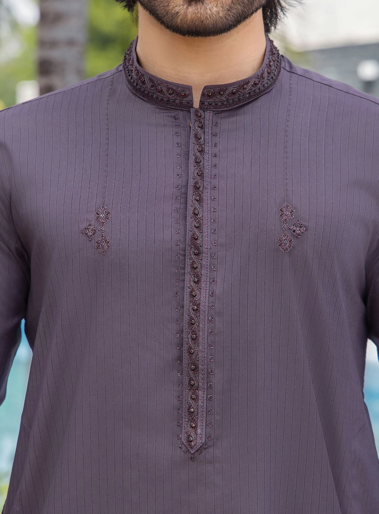 Riwaj Modern Libas Plum Textured Embroidered Kurta Shalwar
