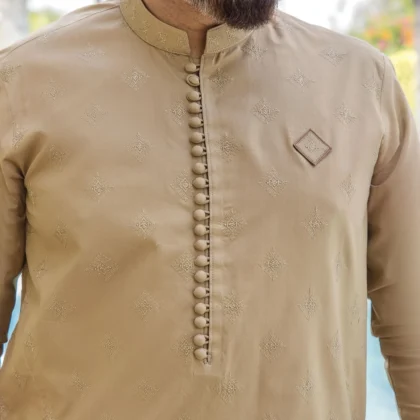 Riwaj Premium Beige Embroidered Men?s Kurta Shalwar