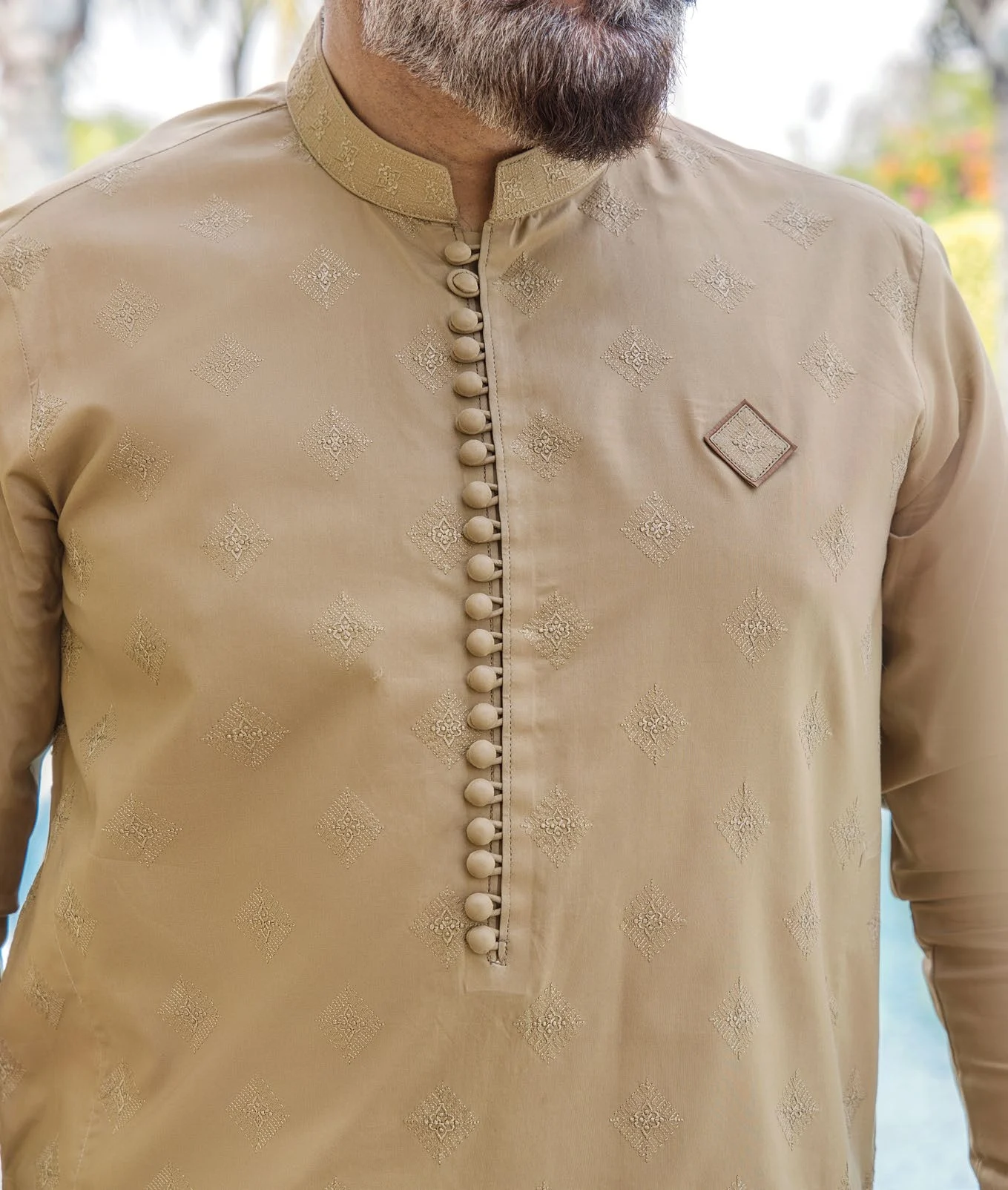 Riwaj Premium Beige Embroidered Men?s Kurta Shalwar