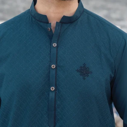 Riwaj Teal Textured Premium Men?s Shalwar Kameez