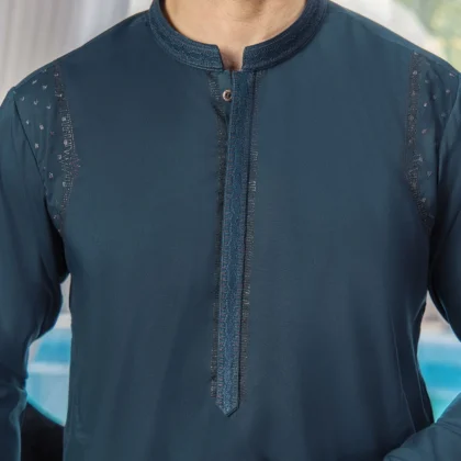 Riwaj Deep Teal Premium Embroidered Kurta Shalwar