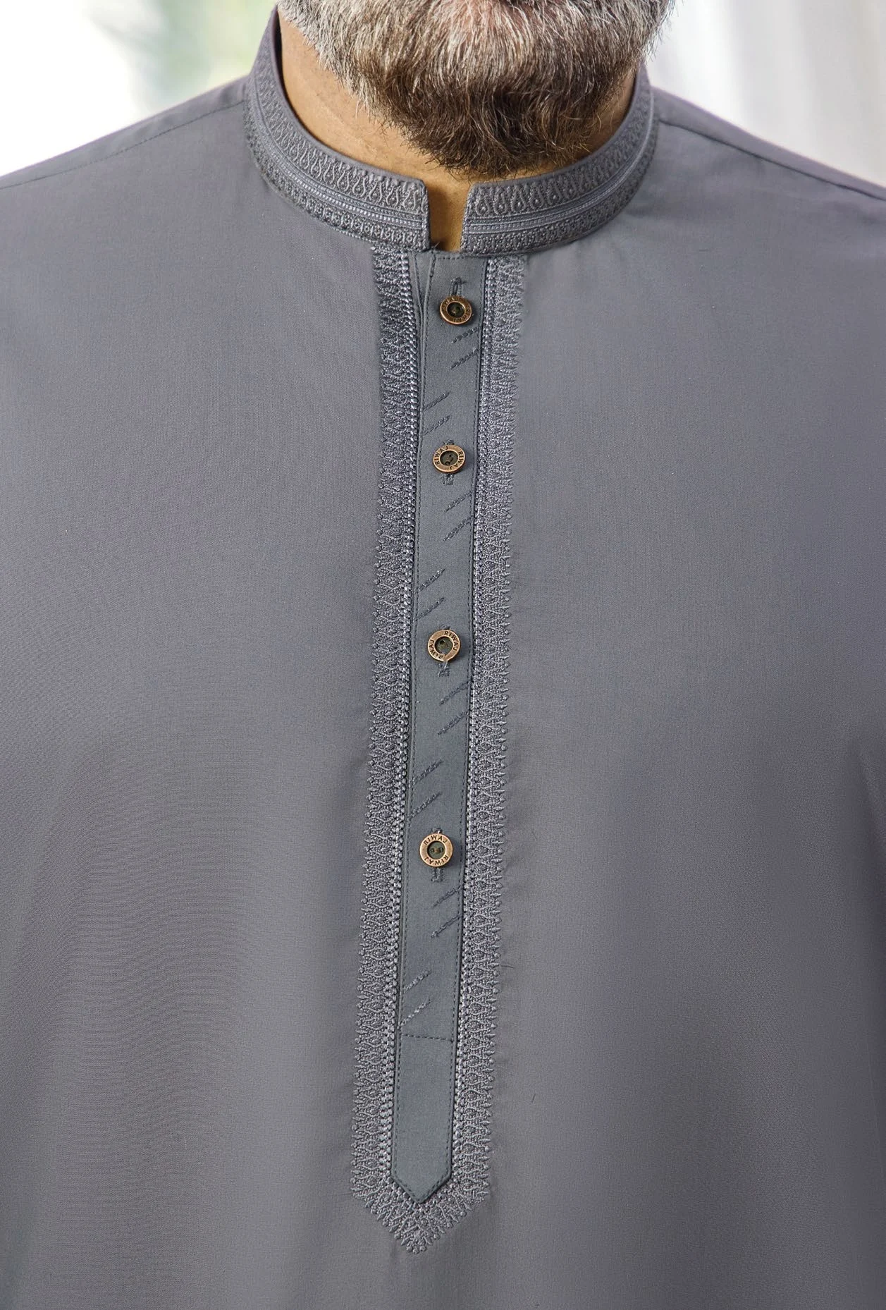 Riwaj Premium Grey Embroidered Men?s Kurta Shalwar - Image 2