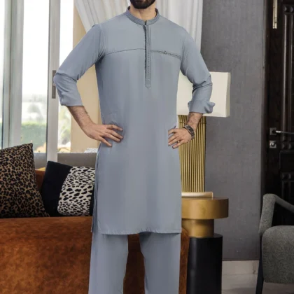 Riwaj Libas Premium Slate Grey Embroidered Kurta Shalwar