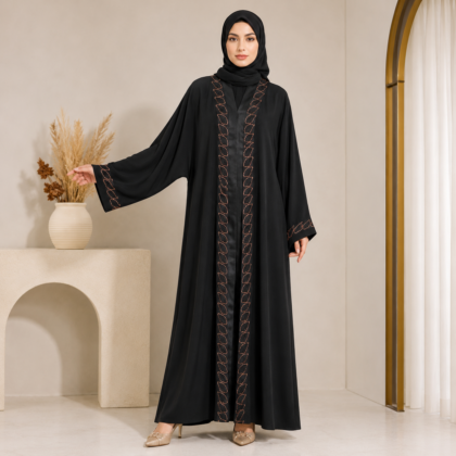 Elegant Black Copper Embroidered Abaya