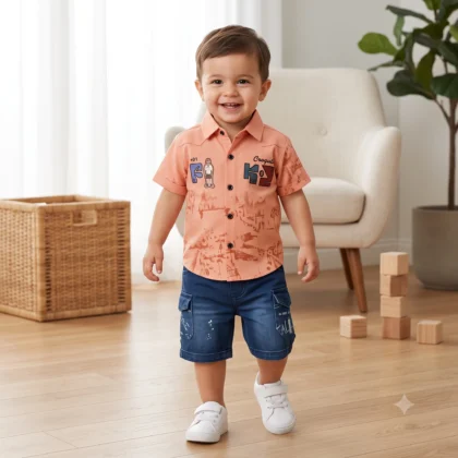 Kids Peach Graphic Shirt & Shorts Set