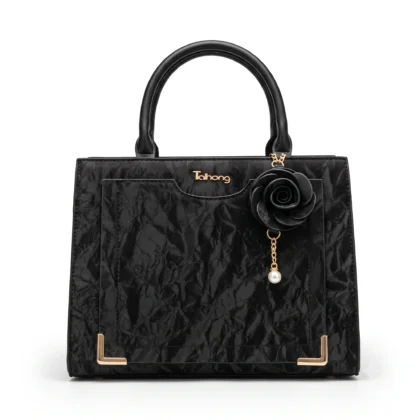 Tainong Elegant Black Textured Handbag
