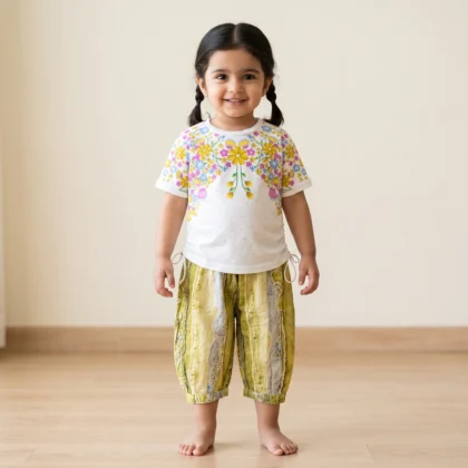 Girls Floral Top & Lace Pants Set