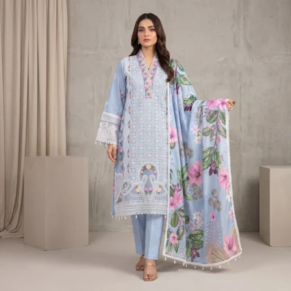 Pastel Blue Floral Embroidered Lawn Suit