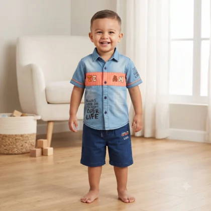 Kids Team Denim Shirt & Shorts Set
