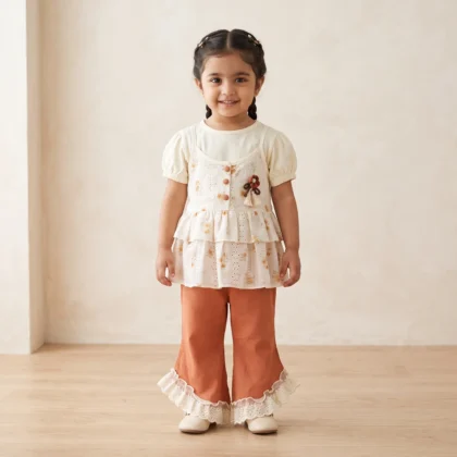 Girls Floral Ruffle Top & Flared Pants Set