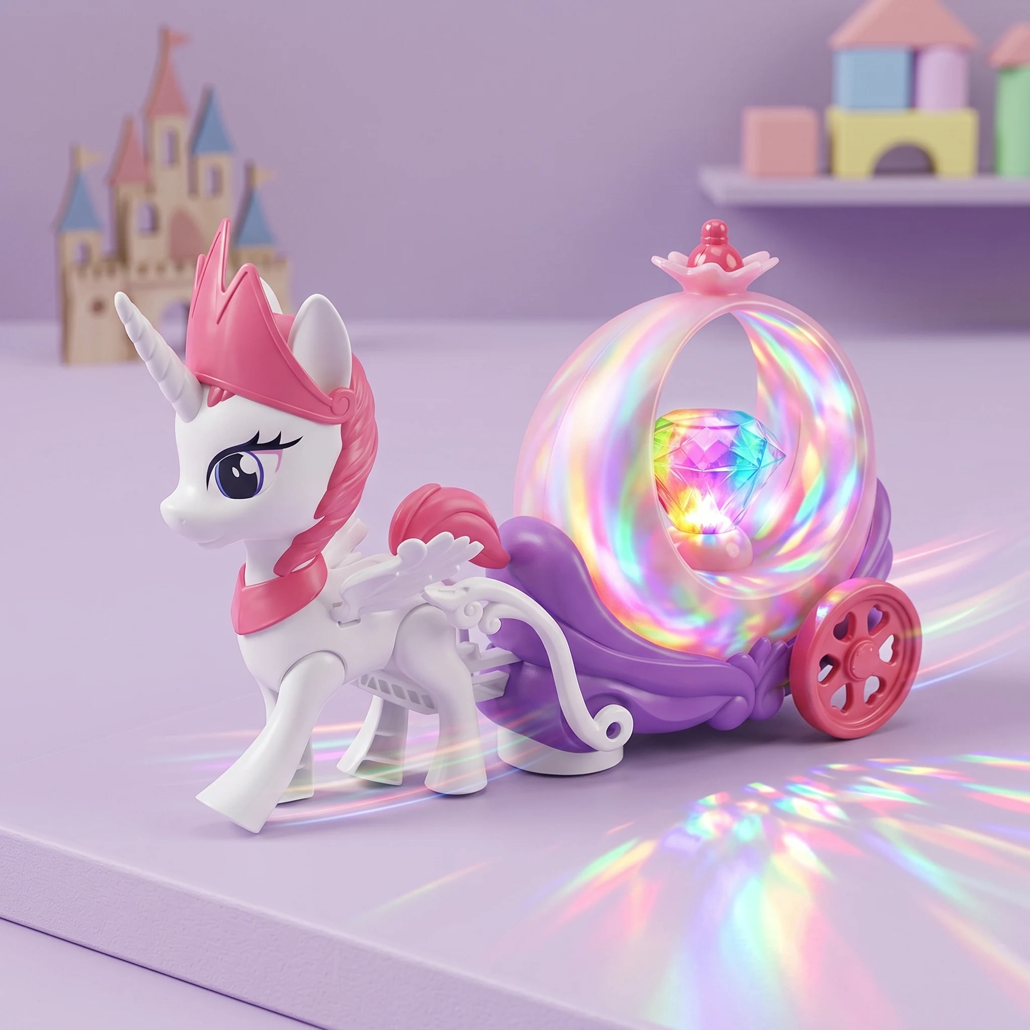 Battery Operated Horse & Buggy Cart Toy with 3D Lights & Music - Image 3