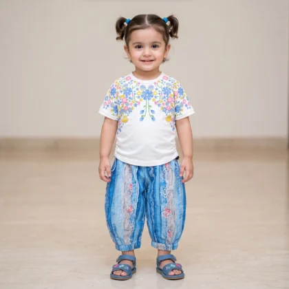 Girls Floral Top & Printed Capri Set