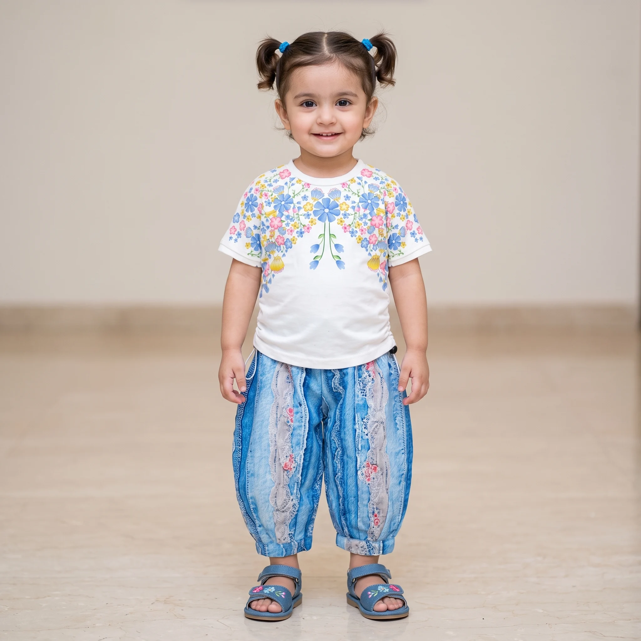 Girls Floral Top & Printed Capri Set