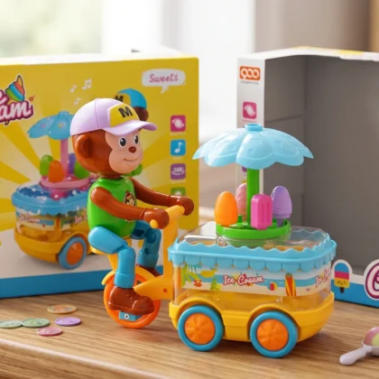 Musical Monkey Ice Cream Cart Toy with Lights – Kids Pretend Play