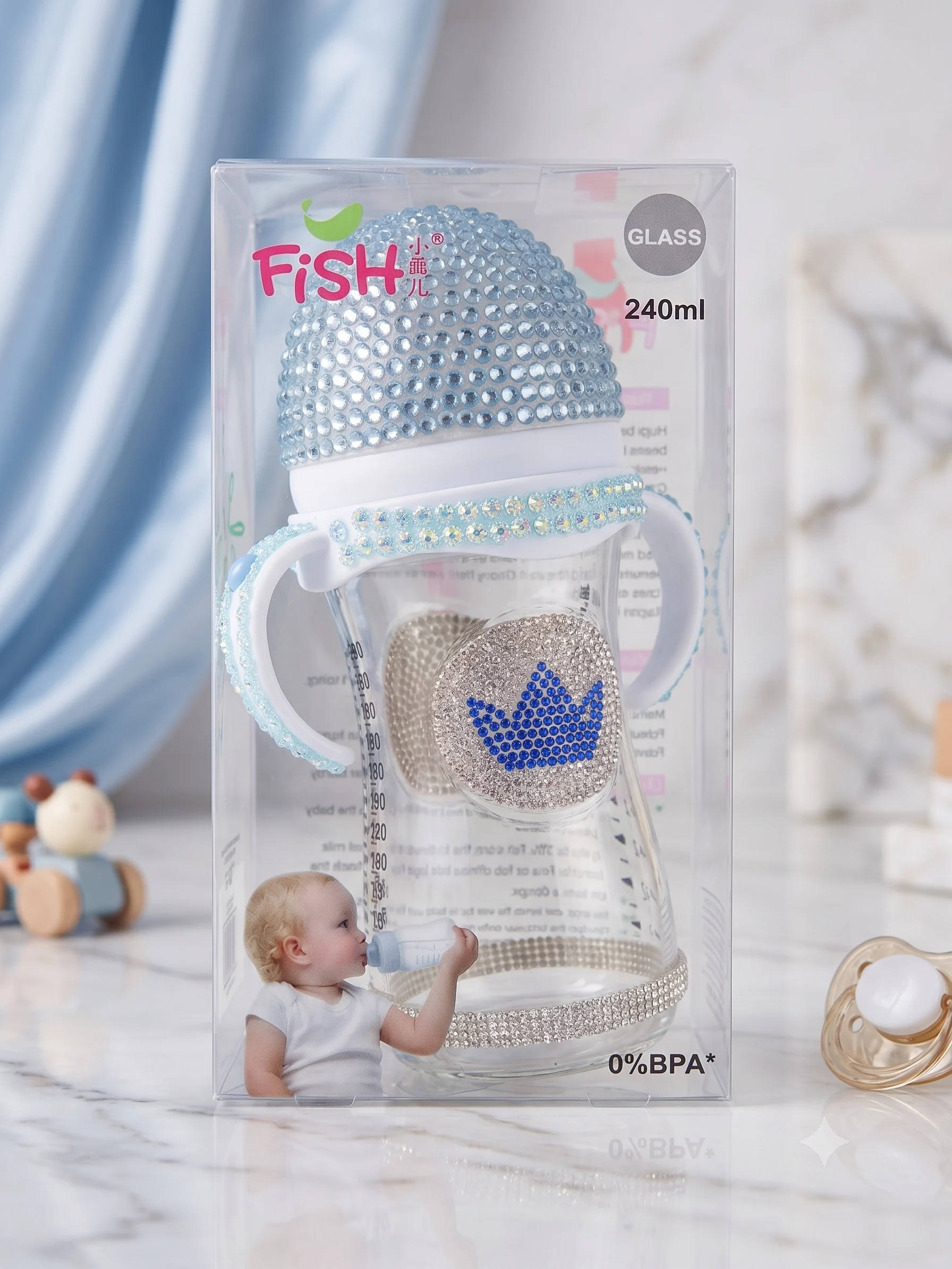 FISH Glass Bling Baby Feeder 240ml