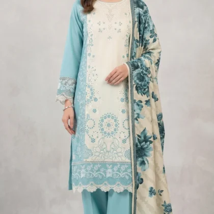 Embroidered Blue Lawn Suit 3-Piece