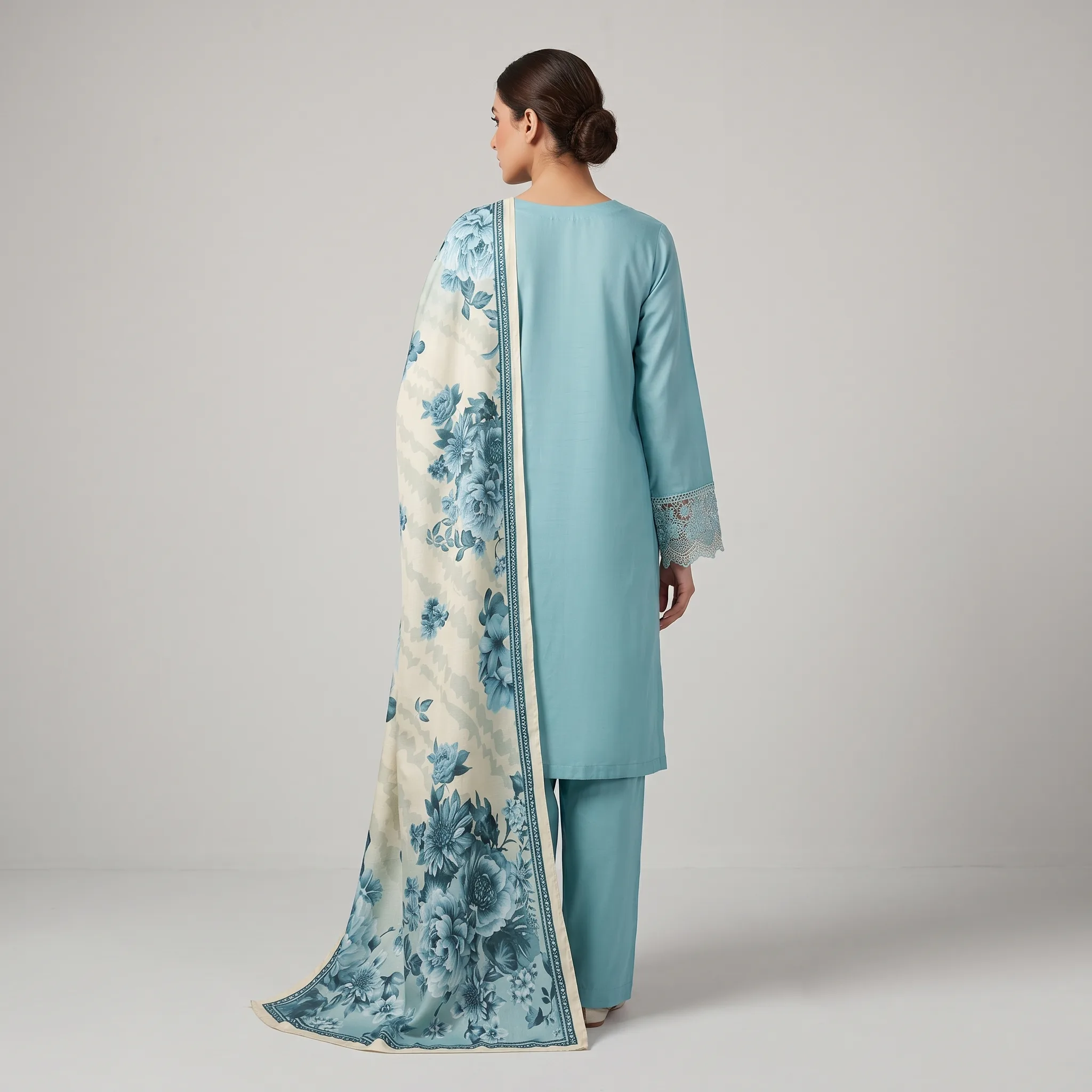 Embroidered Blue Lawn Suit 3-Piece - Image 2