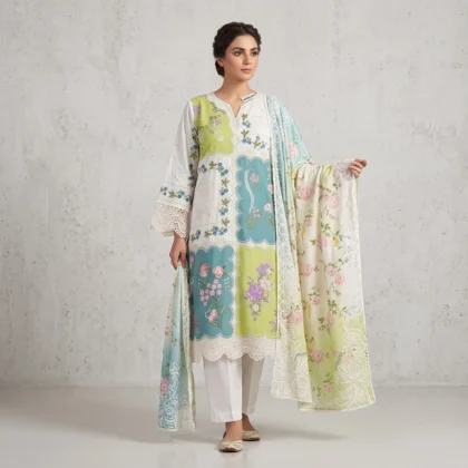 White Embroidered 3-Piece Lawn Suit