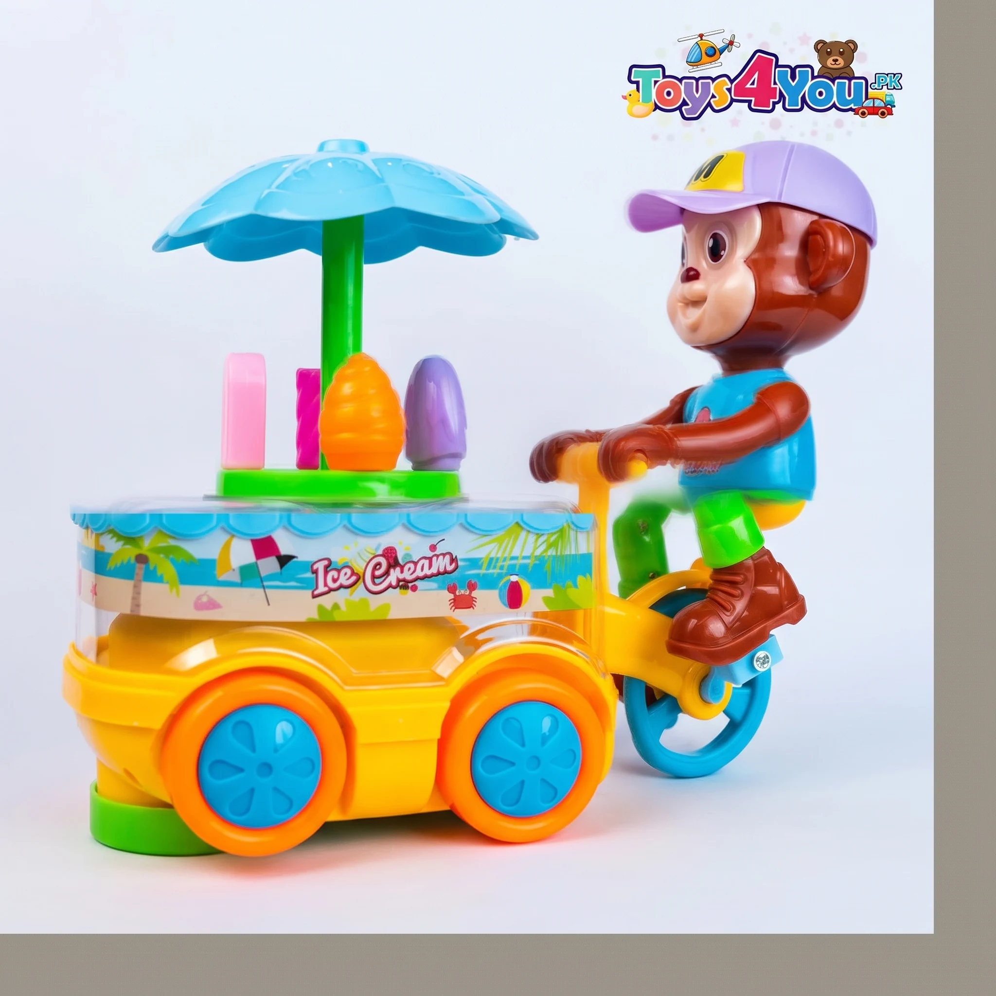 Musical Monkey Ice Cream Cart Toy with Lights – Kids Pretend Play - Image 3