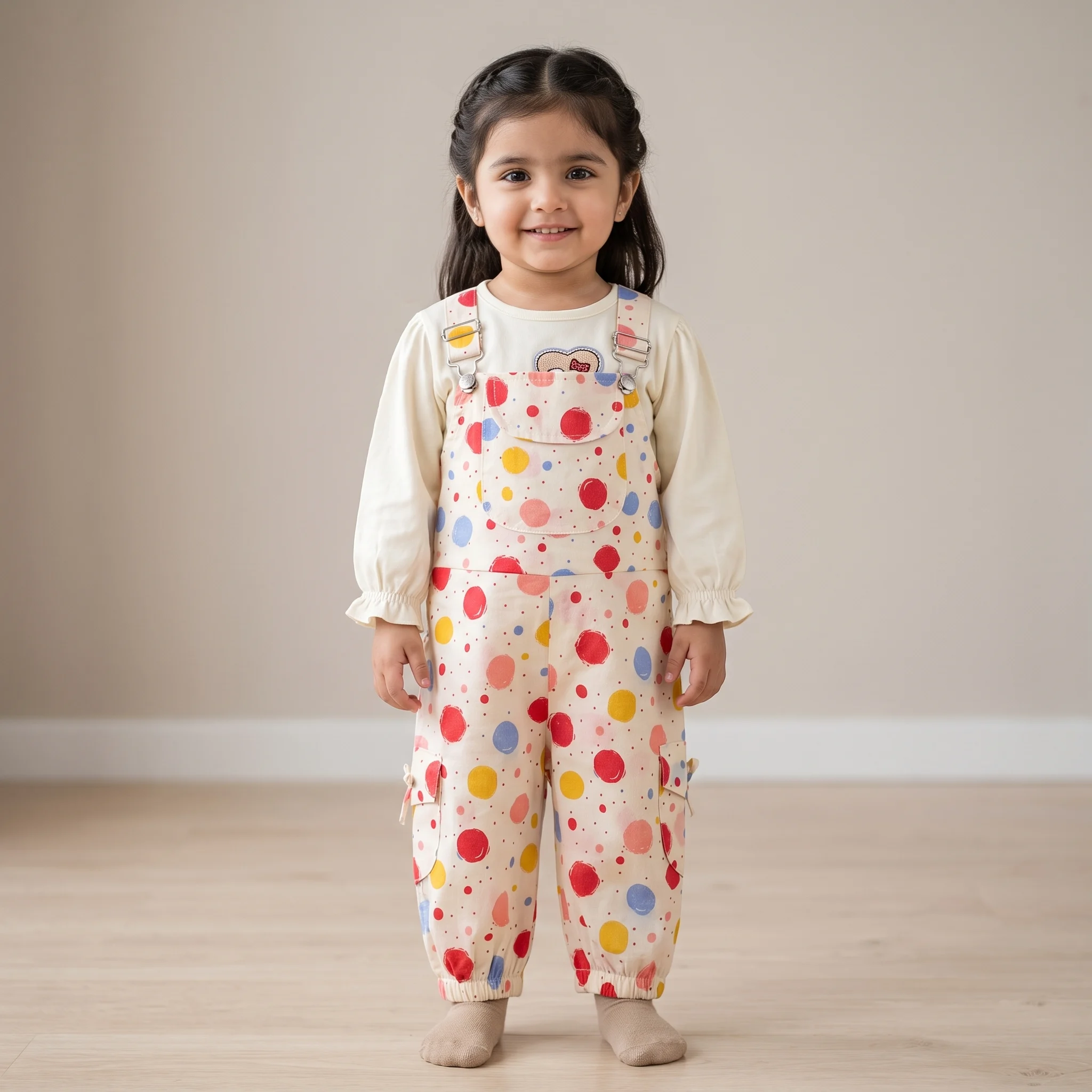 Girls Polka Dot Overalls Set