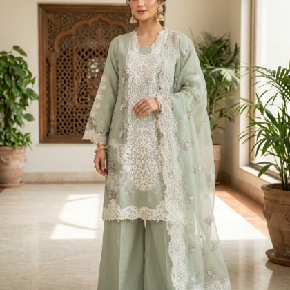 Sage Green Embroidered 3-Piece Suit