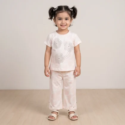 Girls Rhinestone Flower Top & Pants Set
