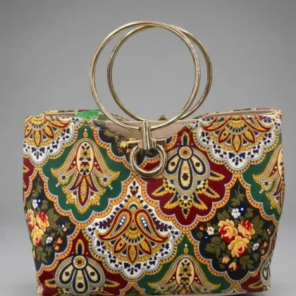Floral Paisley Print Ring Handle Handbag