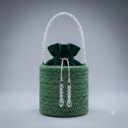 Green Crystal Embellished Bucket Bag
