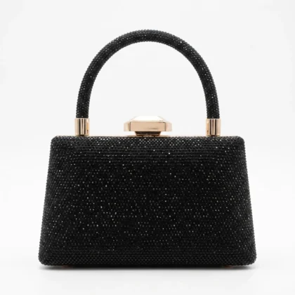 Black Crystal Embellished Box Clutch