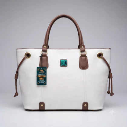 Elegant White & Brown Two-Tone Tote Bag
