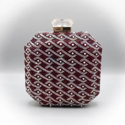 Maroon Crystal Bridal Box Clutch