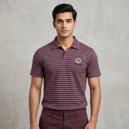 Men’s Maroon Striped Polo Shirt